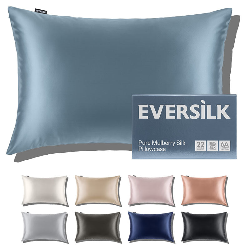 Haze Blue Silk Pillowcase for Hair and Skin - 100% Mulberry Silk - 22 Momme, 6A Grade with Zipper, Ideal Gift