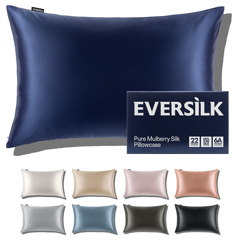 Navy Silk Pillowcase for Hair and Skin - 100% Mulberry Silk - 22 Momme, 6A Grade with Zipper, Ideal Gift