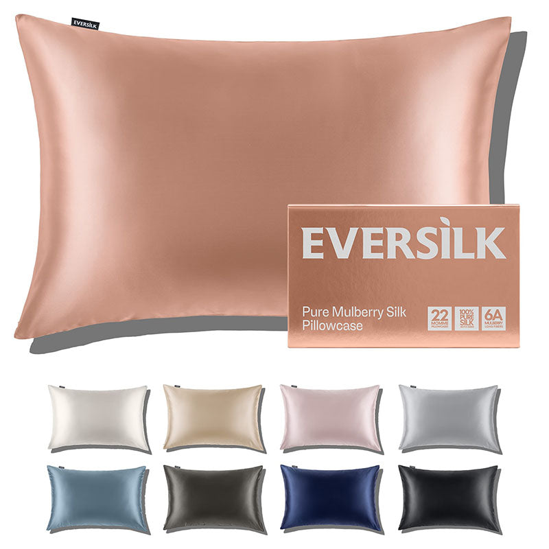 Rose Gold Silk Pillowcase for Hair and Skin - 100% Mulberry Silk - 22 Momme, 6A Grade with Zipper, Ideal Gift