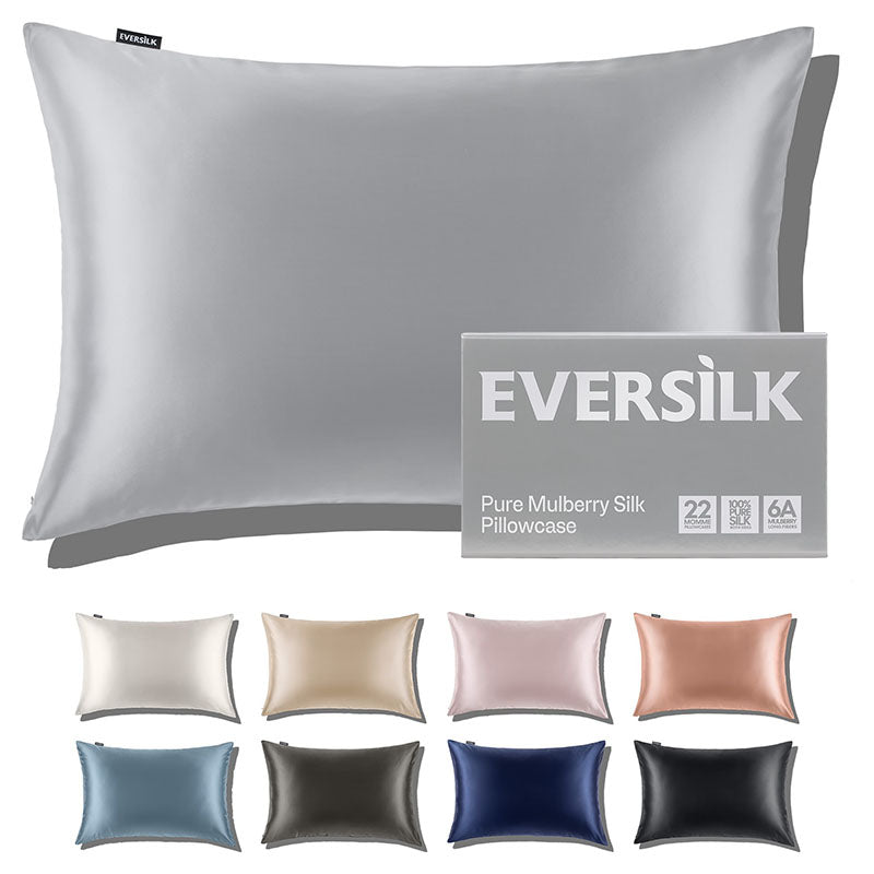 Silver Silk Pillowcase for Hair and Skin - 100% Mulberry Silk - 22 Momme, 6A Grade with Zipper, Ideal Gift