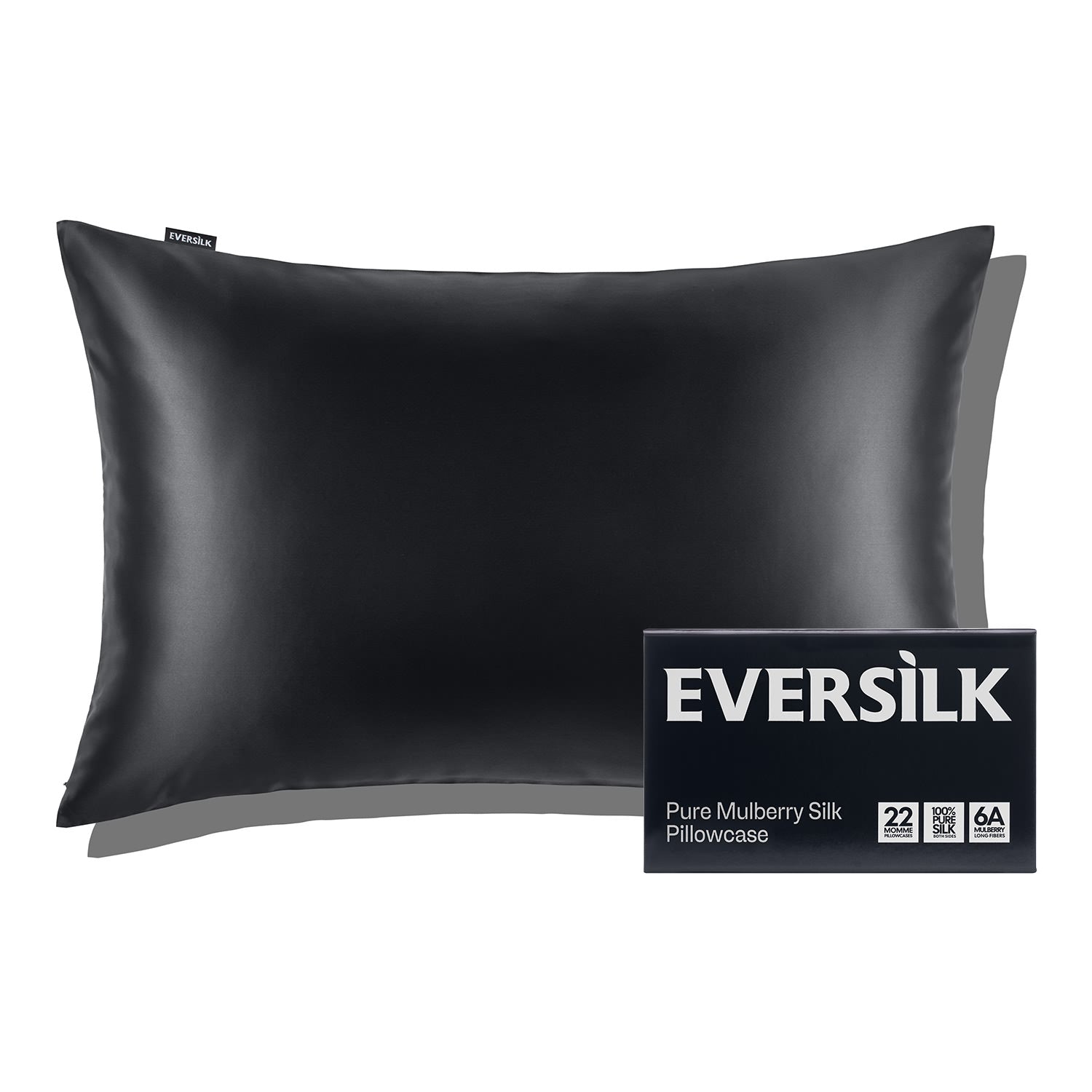 EVERSILK Black Silk Pillowcase for Hair and Skin - 100% Mulberry Silk - 22 Momme, 6A Grade with Zipper