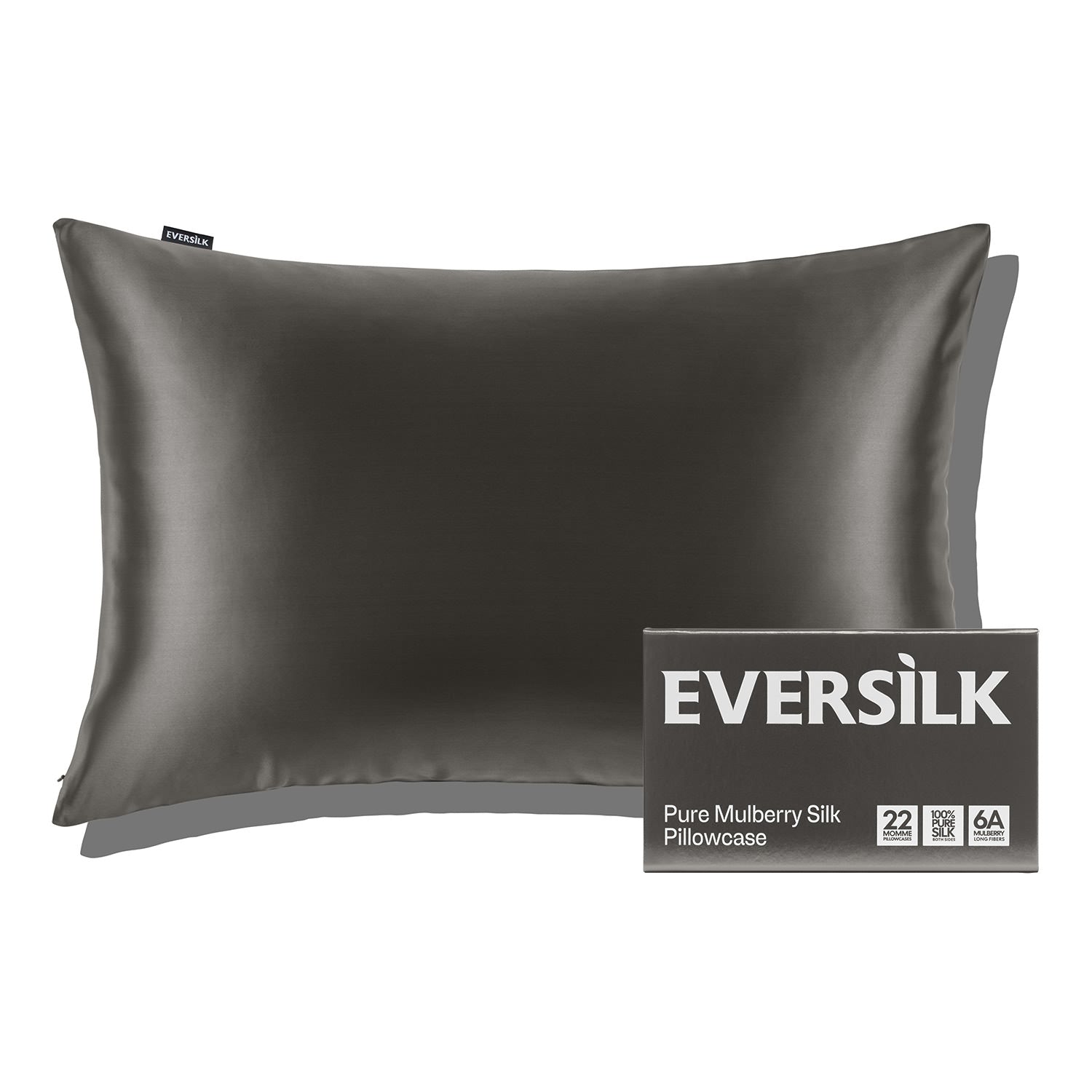 EVERSILK Dark Grey Silk Pillowcase for Hair and Skin - 100% Mulberry Silk - 22 Momme, 6A Grade with Zipper