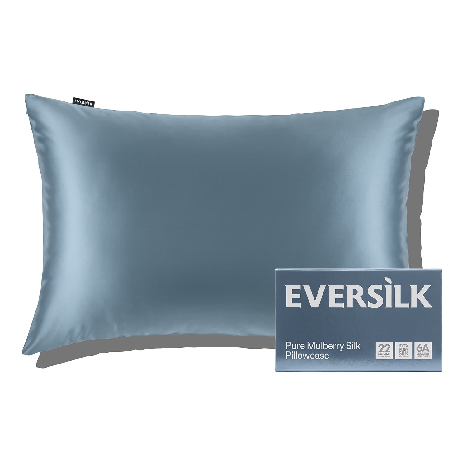 EVERSILK Haze Blue Silk Pillowcase for Hair and Skin - 100% Mulberry Silk - 22 Momme, 6A Grade with Zipper