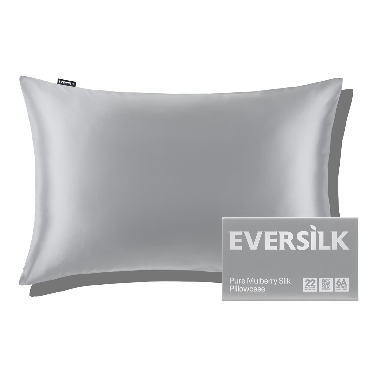 EVERSILK Silver Silk Pillowcase for Hair and Skin - 100% Mulberry Silk - 22 Momme, 6A Grade with Zipper